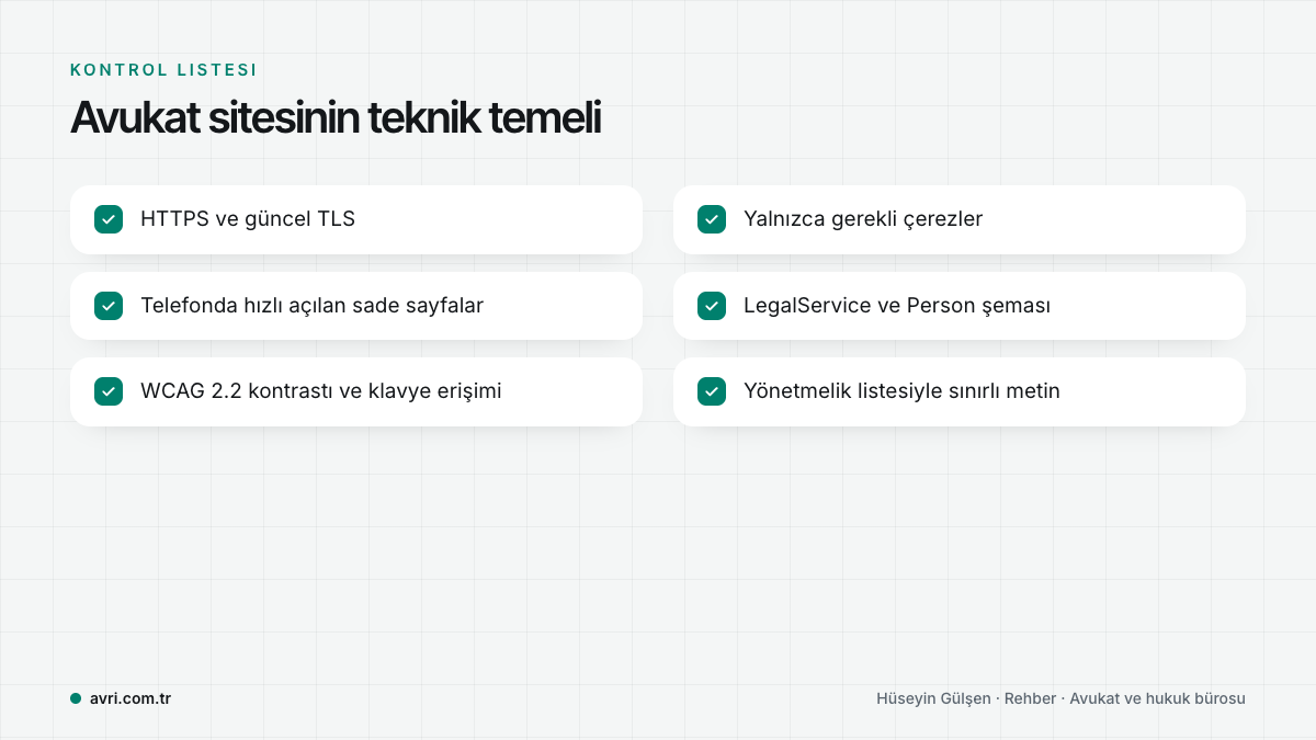 Avukat sitesinin teknik temeli için altı maddelik kontrol listesi