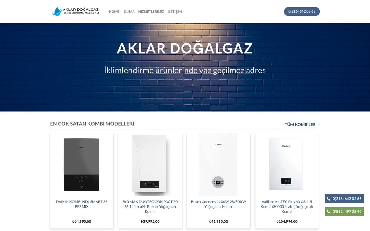 Aklar Doğalgaz web sitesi ana sayfası