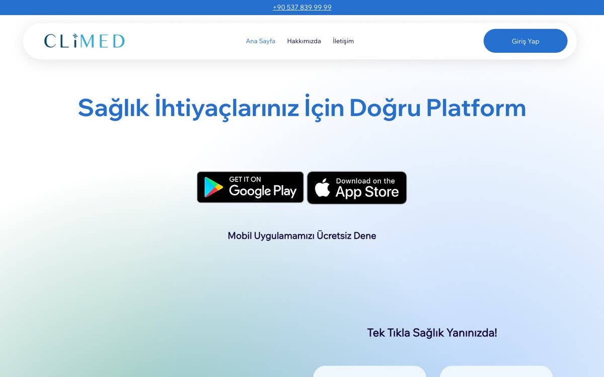 Climed web sitesi ana sayfası
