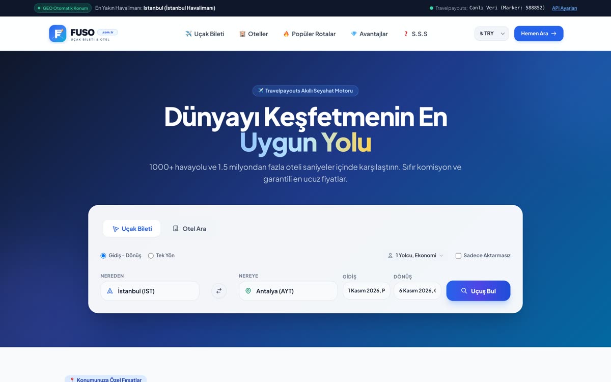 Fuso web sitesi ana sayfası