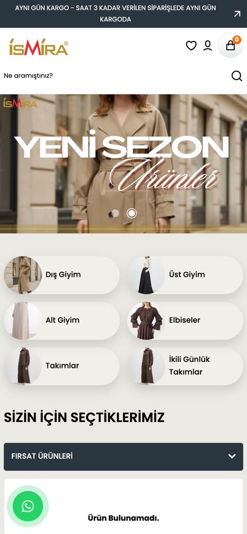 İsmira Store mobil görünüm