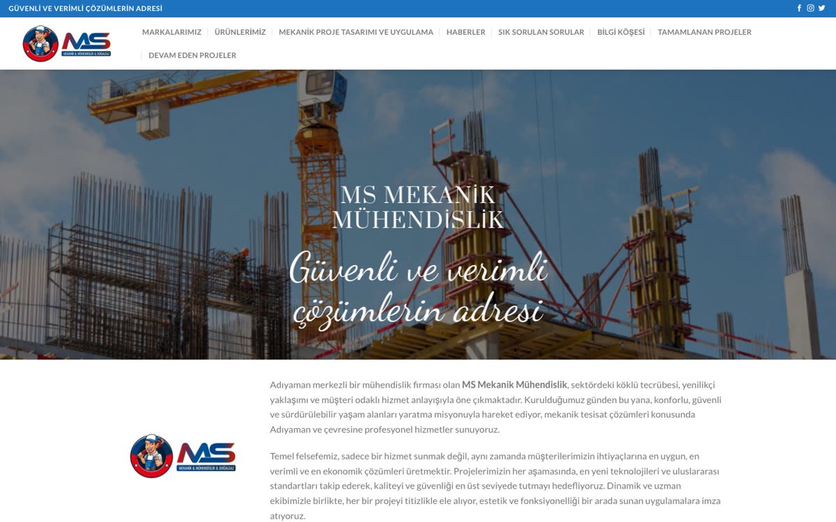 MS Mekanik web sitesi ana sayfası
