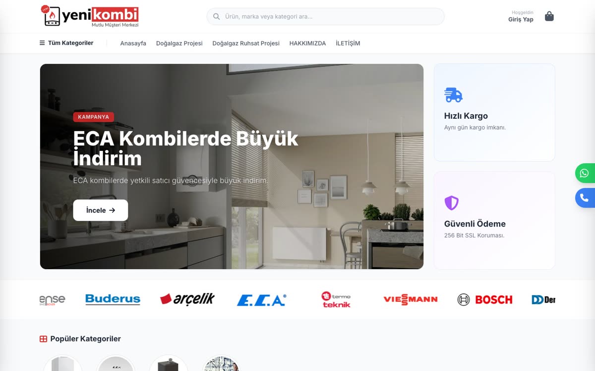 Yeni Kombi web sitesi ana sayfası