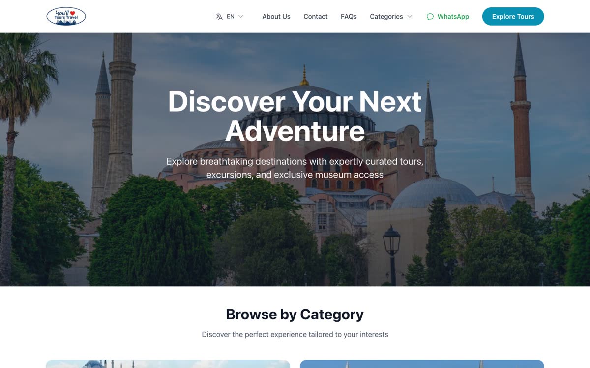 You Will Love Tours web sitesi ana sayfası